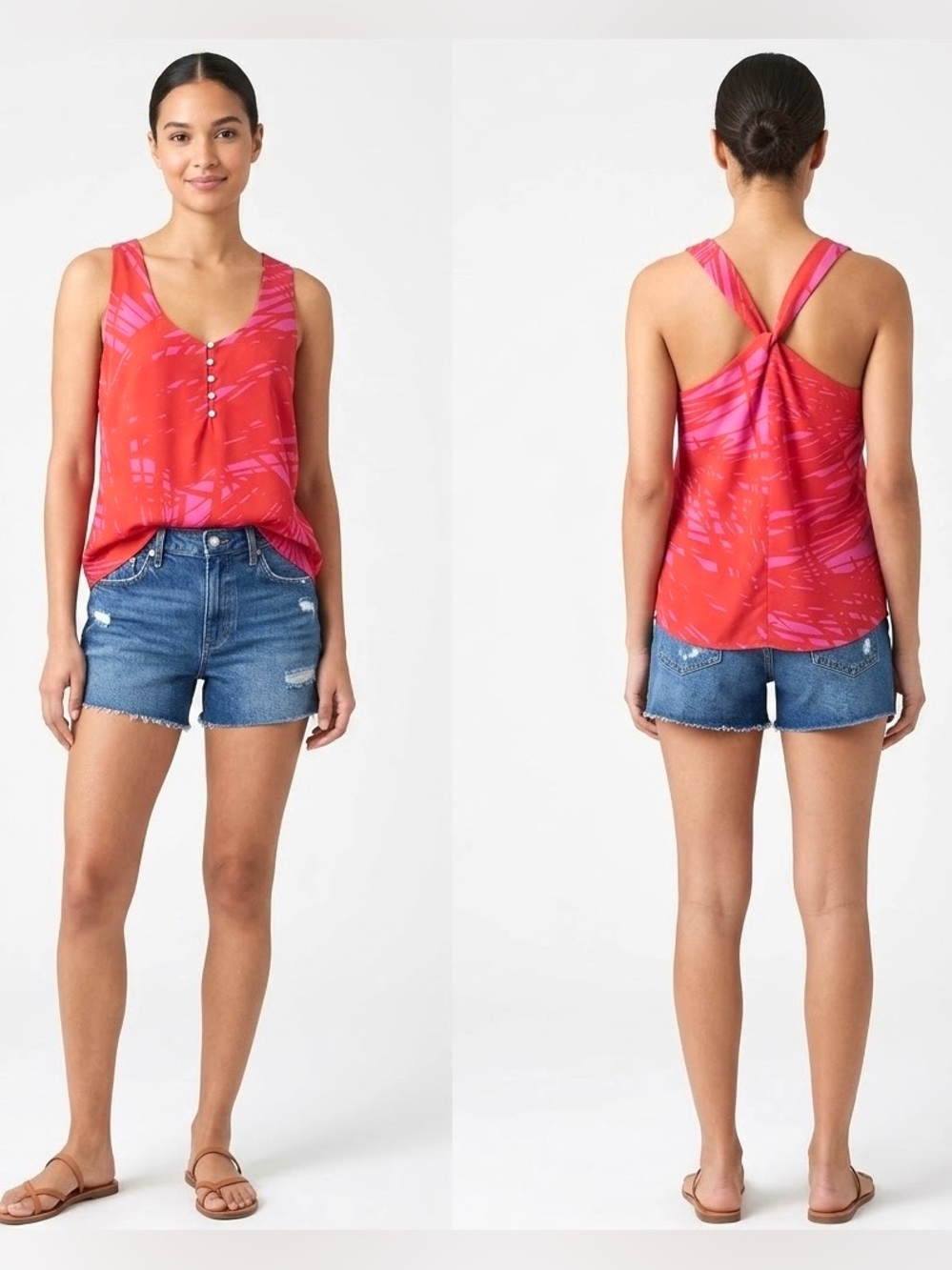 MEXX Red & Pink Sleeveless Cross Strap Blouse - Size 8